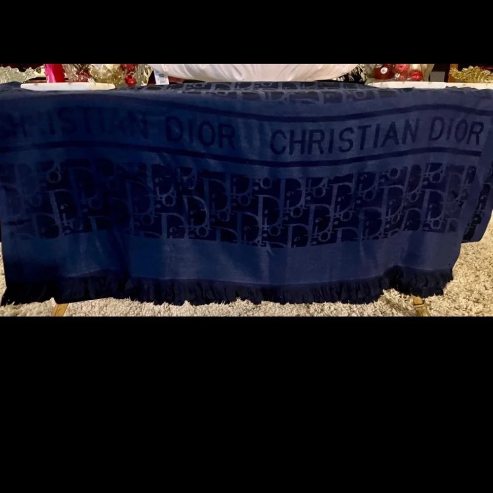 Christian Dior Jacquard Woven Oblique Monogram Scarf Navy Blue Tone-on-tone Wool